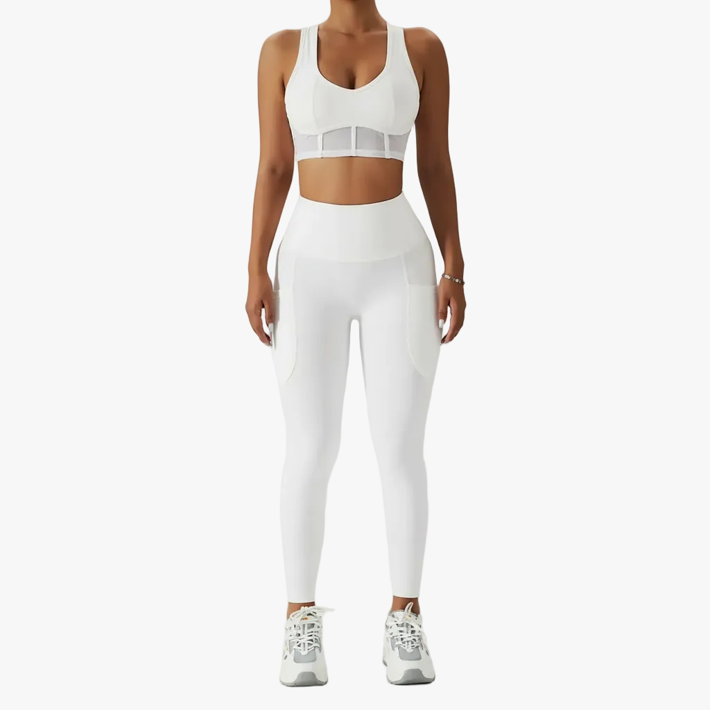 Dámské běžecké fitness oblečení s efektními zády, barva nude