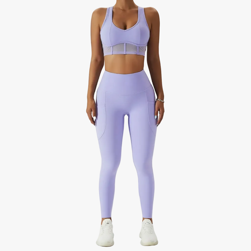 Dámské běžecké fitness oblečení s efektními zády, barva nude