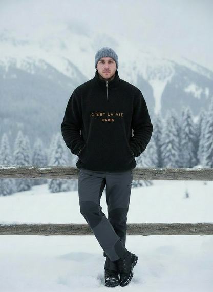 "C'EST LA VIE" Hřejivý svetr se stojáčkem na zip (Warm sweater with a stand-up collar and zipper)