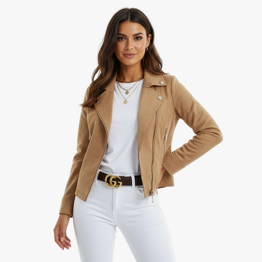 Dámská kožená bunda projmutého střihu se zipem a klopami