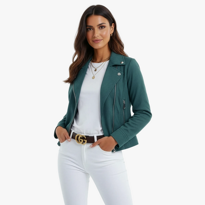 Dámská kožená bunda projmutého střihu se zipem a klopami