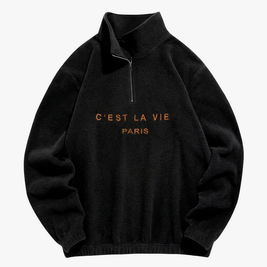 "C'EST LA VIE" Hřejivý svetr se stojáčkem na zip (Warm sweater with a stand-up collar and zipper)