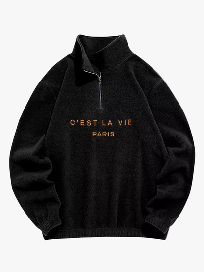 "C'EST LA VIE" Hřejivý svetr se stojáčkem na zip (Warm sweater with a stand-up collar and zipper)