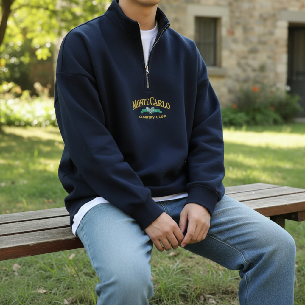 Retro sportovní mikina Monte Carlo na čtvrtý zip (Monte Carlo Quarter Zip Retro Sports Sweatshirt)